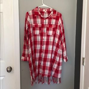 Red white and blue plaid tunic maternity